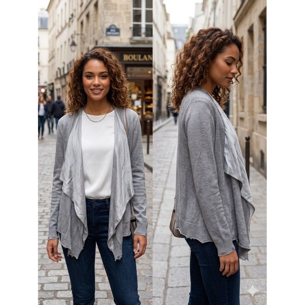 Eileen Fisher Linen Silk Luxury Cardigan Gray S Lightweight Minimalist Lagenlook